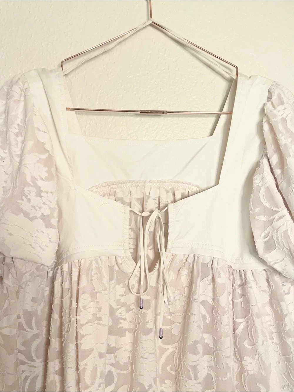Free People Sunrise to Sunset Blouse L Champagne Puff Sleeve Babydoll Top
